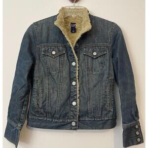 Vintage Gap Womens Small Thick Blue Sherpa-Lined Snap-Button Denim Jacket! MZZ4